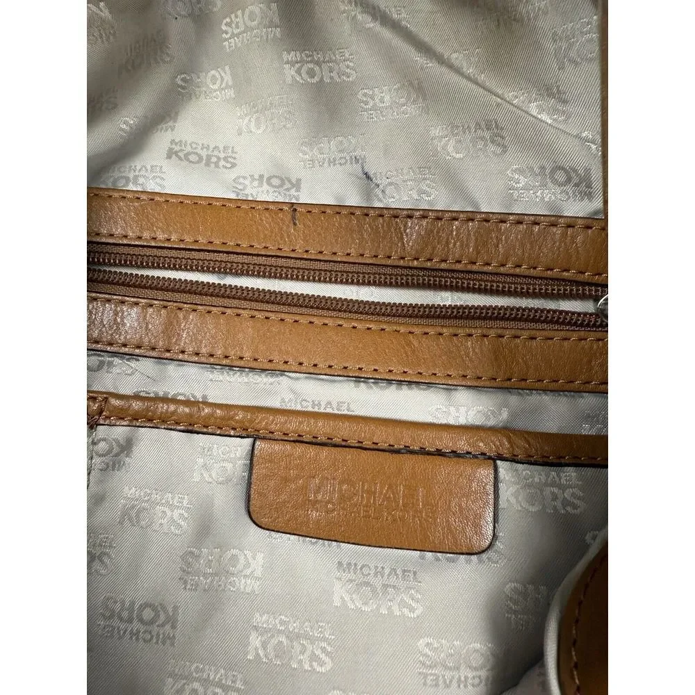 Michael Kors Brown Leather Purse Astor Studded Tote Hobo Western Cowgirl Bag‎
